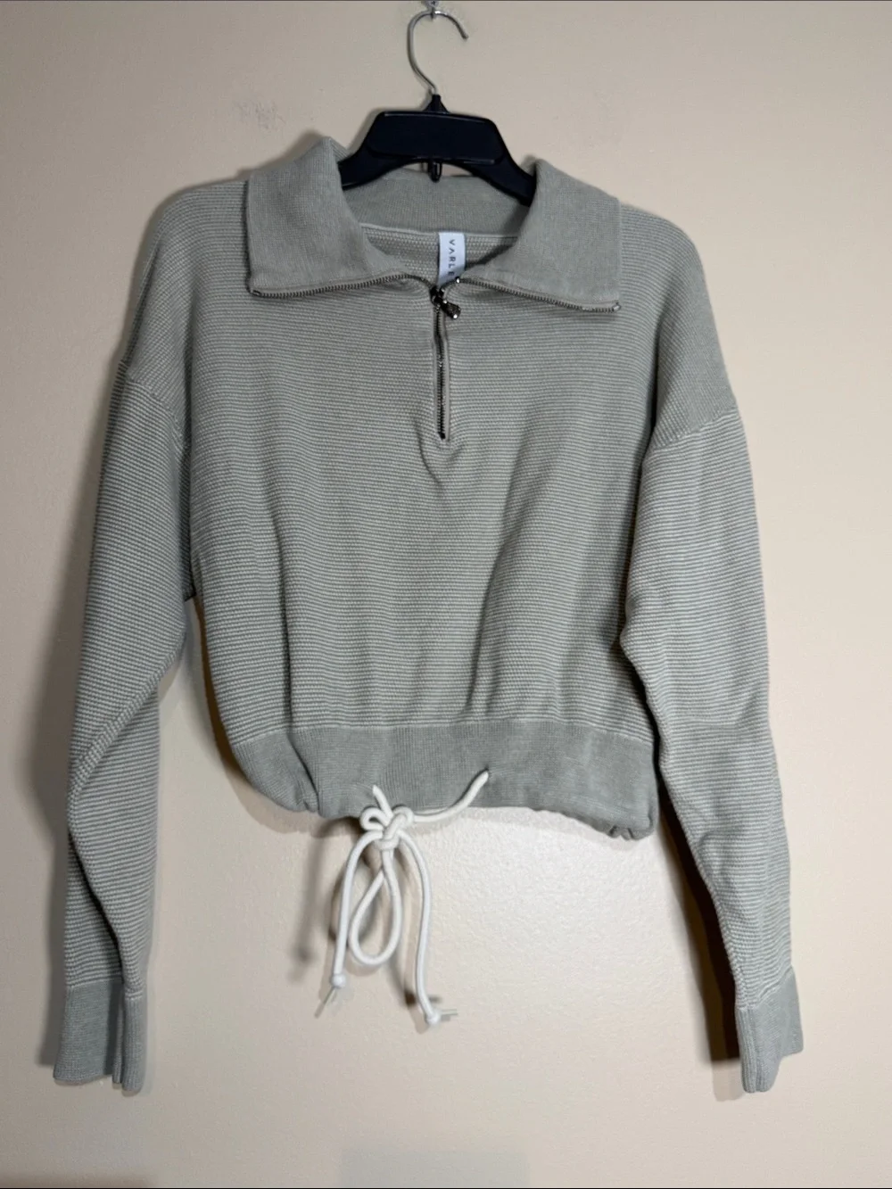 Varley Waffle-Knit Zip Pullover in Light Sage